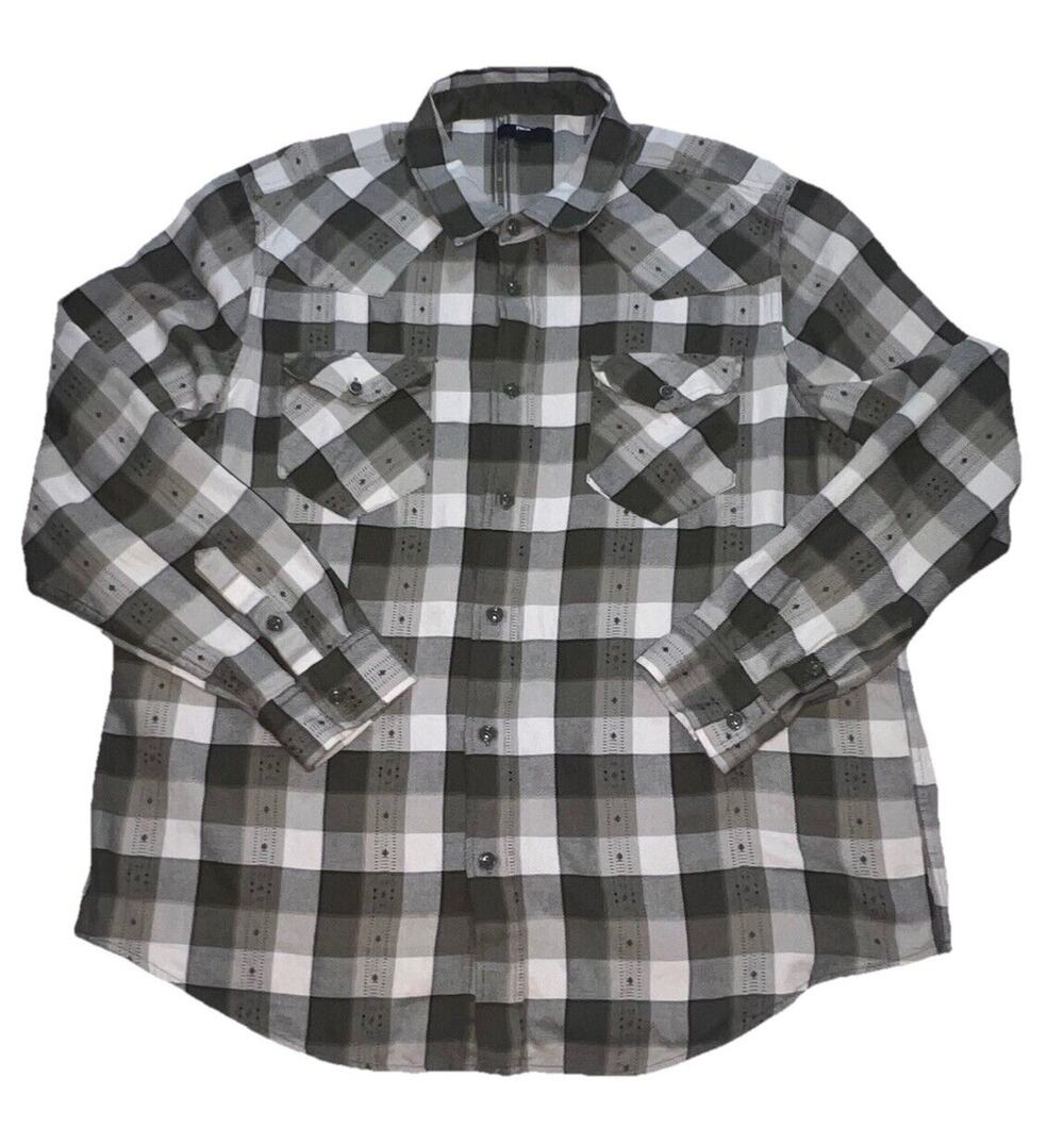 Frye Flannel Shirt Men Size XXL Green Plaid Button Up Long Sleeve Pockets Casual